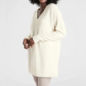 Athleta White Cashmere Wool V-Neck Long Sweater Tunic Dress Small $168